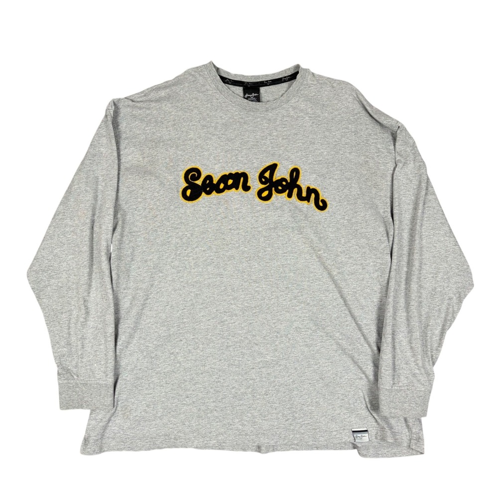 Sean John T-Shirt Mens XXXXL Gray Long Sleeve Script Logo Y2K Streetwear Cotton